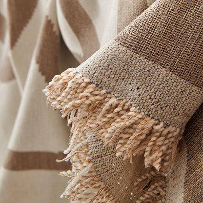 TOYROOM Chenille Sofa Cover Armchair Couch Cover Reversible Throw Sofa Slipcover with Khaki Geometry Pattern, Non Slip Boho Sofa Cover with Tassels Resistant for Dog Pet Washable, 71" x 71"