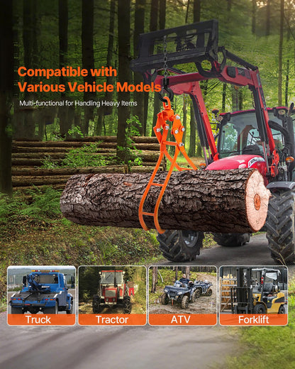 VEVOR Timber Claw Hook, 28 inch 4 Claw Log Grapple Logging Tongs, Swivel Steel Log Lifting Tongs 31" Max Opening, Eagle Claws with 2205LBS/1000kg Loading Capacity for Tractors, ATVs, Trucks, Forklifts