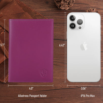 STAR VISTA Albatross Leather Travel Passport Holder, Minimalist Design, Calfskin Leather Case for Women and Men - Slim Passport Wallet, Bifold, RFID Blocking, Violet