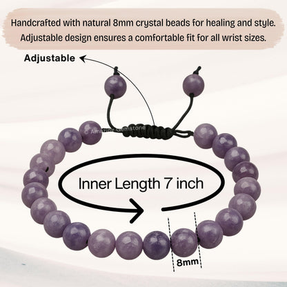 Amazing Gemstone Lepidolite Bracelet for Women Men's Gifts - Protection Healing Crystal Bracelet - 8mm Gemstones Beaded Adjustable Bracelet Pulseras Para Hombres Mujer Stocking Stuffers