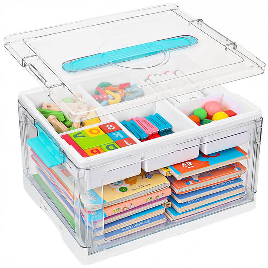 24QT Clear Plastic Craft Organizers and Storage, Art Supply Organizer with Removable Tray and Dividers, Craft Supplies Organizer with Handle, Arts and Crafts Bin for Sewing, Coloring Book, Crayon