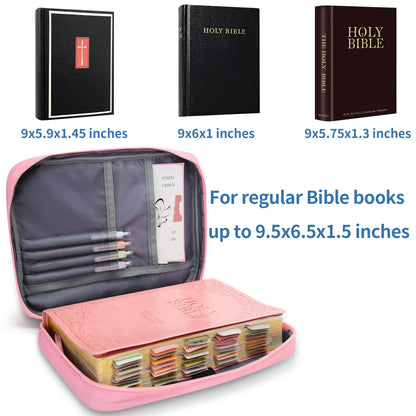 Bible Cover for Women, Bible Holder, Bible Study Supplies Accessories Bible Cover Carrier Carrying Organizer Bag, Zipper and Pockets for Standard Size Bible, Gift for Women（pinksuit）