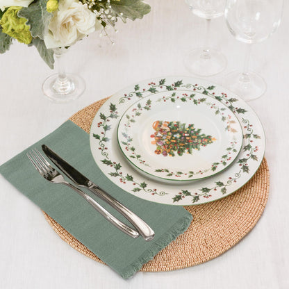 keypan Sage Green Cloth Napkins Washable, Linen Cotton Table Rustic Fabric Napkin Bulk with Fringe for Thanksgiving Dinner Wedding Party Set of 8 17x17 inch