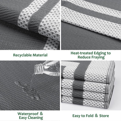 HappyTrends Outdoor Rug Reversible Portable Plastic Straw Camping Rugs for Outside RV,Large Waterproof Outdoor Area Rugs for Patio,Deck,Porch,Balcony(5'x 8',White&Gray)