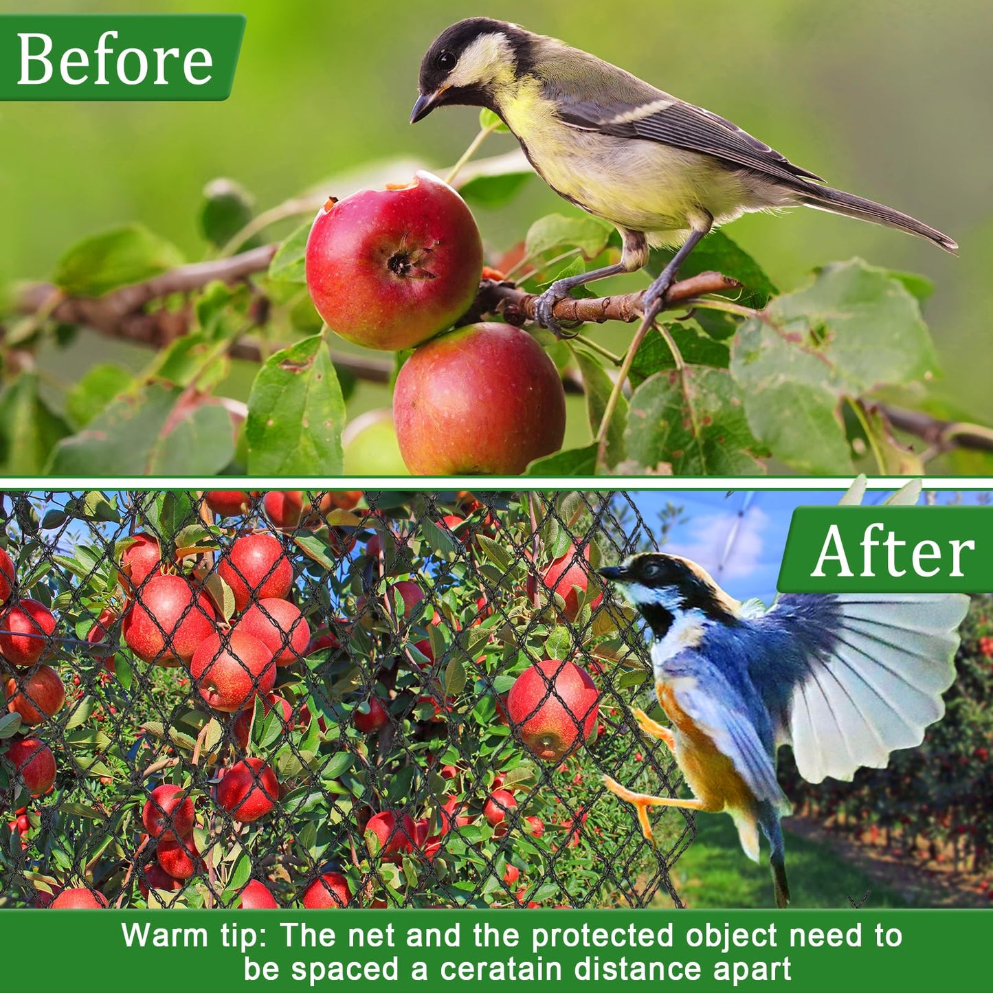 Bird Netting, 13 X 40 Ft Reusable Protective Garden Netting Cover for Plants Fruit Trees Vegetables, Heavy Duty Poultry Fence Animal Barrier with Ties and Staples, Strawberry Netting for Birds