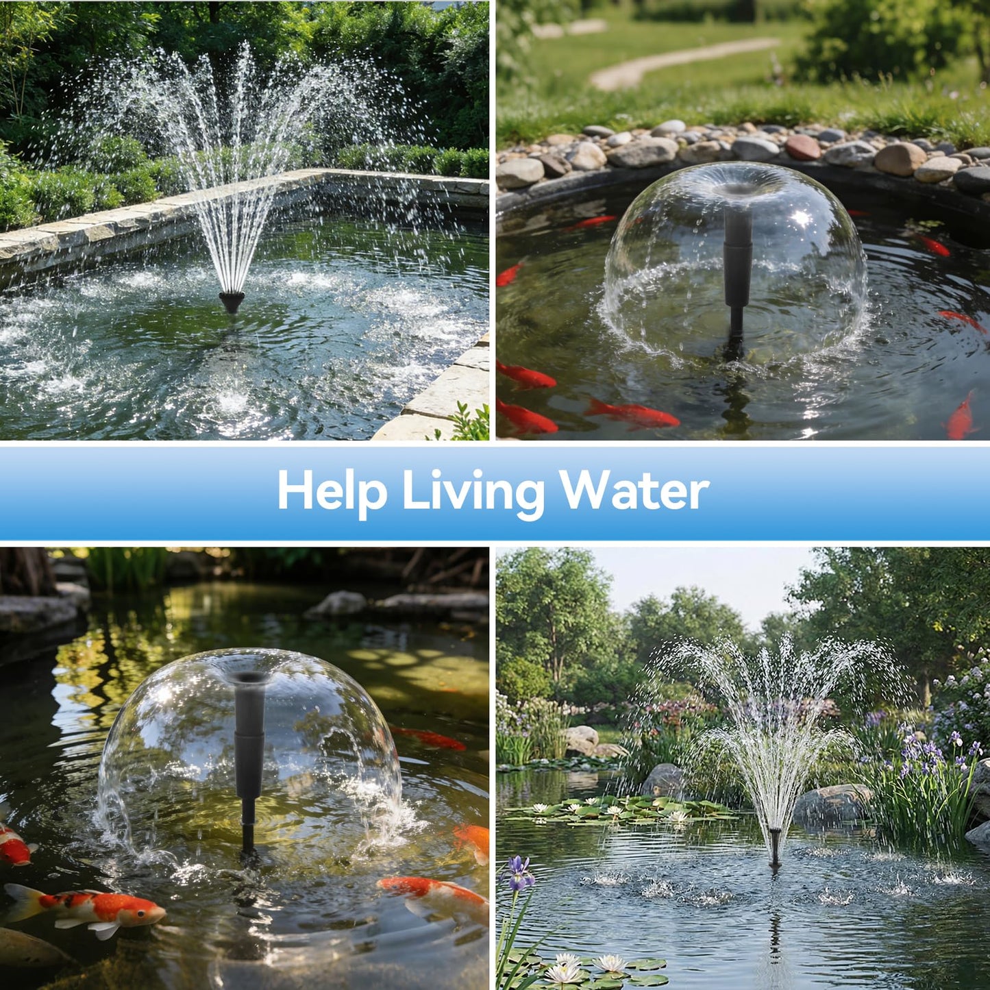 KioGro 1320GPH/100W Large Water Fountain Pump, Pond Pump Fountain Kits for Outdoor, Pond Equipment with 3 Nozzle Options, Adjustable Water Flow, IPX8 waterproof, Black