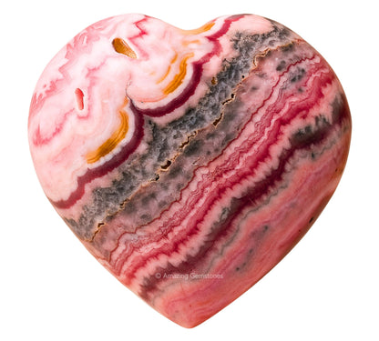 Rhodochrosite Crystal Heart Palm Stone - Pocket Massage Worry Stone for Natural Body Chakra Balancing, Reiki Healing and Crystal Grid