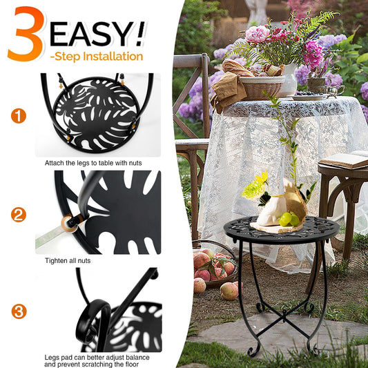 Fashion&cool 2 Pack Outdoor Side Tables for Patio,14 Inch Weather Resistant Metal Round Outdoor Plant Stand Side Table, for Patio Yard Porch Balcony Garden Bedside Indoor Outdoor