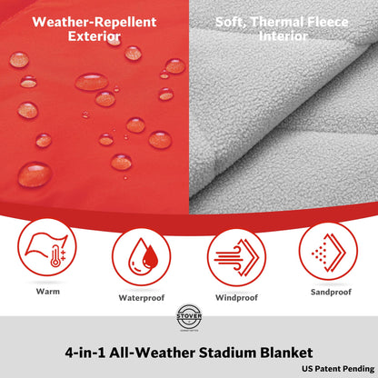 STOVER Large Waterproof Outdoor Stadium Blanket- Extra Thick Soft Fleece Camping Blanket for Travel, Picnics, Sports, Dogs 79"x55", Warm, Windproof, Sand-Proof, Lightweight, Packable (Stadium Scarlet)