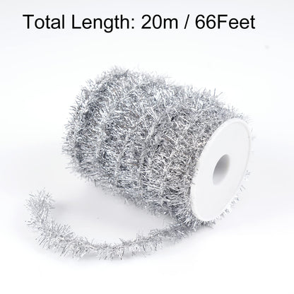 WBCBEC 66 Feet Christmas Tinsel Garland Metallic Holiday Tinsel Garland Twist Tinsel Thin Glitter Tinsel Garland Decoration for Christmas Tree,Wedding Birthday Party Decorations Supplies (Silver)
