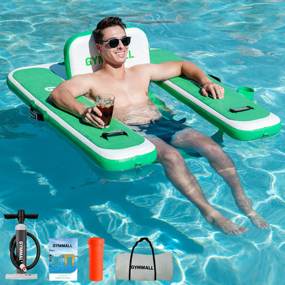 GYMMALL Inflatable Pool Lounger Float, Tanning Pool Chair Float for Adults, 53" L*43" W Sunchill Floating Chair Dock for Outdoor Lake, River and Beach with Storage Bag and Cup Holder - Mint Green