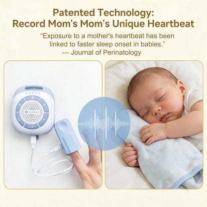 Amplim Mom’s Real Heartbeat Sound Device, Womb Sound Recorder White Noise for Newborn, Soothing Baby Sleep Machine, Rechargeable, Timer & Volume Control, Portable Infant Aid for Faster, Deeper Sleep