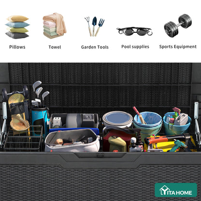 YITAHOME 100 Gallon Resin Deck Box, Weather Resistant Outdoor Storage Box, Lockable Indoor Outdoor Storage for Supplies and Essentials, Black