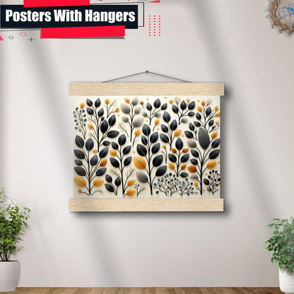 Scandinavian Folk Art, Black and Beige Abstract Botanical Wall Art for Scandinavian Home Decor, Decor poster, Home Decor
