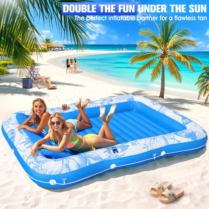 81"x60" Inflatable Tanning Pool Lounger Float with Canopy for Adult,Large Blow Up Sunbathing Bed & Water Raft,Butterfly Pool Floatie with Cup/Phone Holder,5 in 1 Floating Lounge for Pool,Lake,Backyard