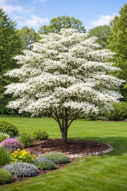 White Dogwood Tree Live Plant 3-4 Ft Tall – Cornus Florida – Huge 4 Inch White Blooms – Outdoor Ornamental Flowering Tree for Yard, Landscaping & Garden – Hardy Deciduous Dogwood