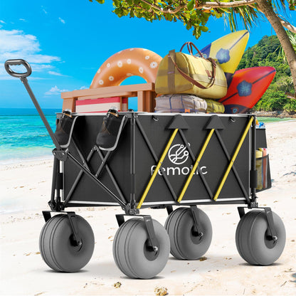 Beach Wagon with Big Wheels for Sand, 10.5" TPU All-Terrain Wheels, Heavy Duty Folding Wagon, 150L Capacity, Adjustable Handle, Collapsible Utility Cart for Beach, Camping, Garden & Outdoor Sports