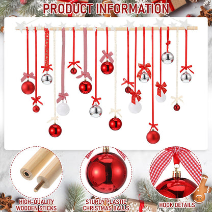 Suncalla 18 Pcs Christmas Wall Hanging Decor with Light Wooden Branch Christmas Plastic Balls Bow Xmas Wall Art for Home Ceiling Indoor Holiday Party Supplies Decor