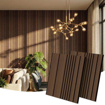 Wall Panels-4-Pack Wood 3D Wall Panels for Wall Decor,High Grille Soundproof Slat Acoustic Panels For Living Room,TV Background,Bedroom,Kitchen,Office,Cinema (23.6 X 23.6,Dark Walnut)