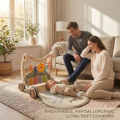 3-in-1 Baby Walker with Tummy Time Mat and Stroller Toys-Sit-to-Stand Walker for Baby Development-Ideal Baby Push Walker and 6-Month-Old Baby Must-Haves-Fun Learning Playtime