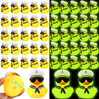 Simgoing 24 Pcs Glow in The Dark Cruise Duck Bulk with Sunglasses for Cruise Ship Tiny Rubber Sailing Ducks Squeaky Nautical Bath Floating Toy for Birthday Party Baby Shower Prize Carnival Gift