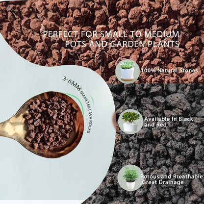 Lava Rocks for Plants, Volcanic Stones Gravel Horticultural Drainage Potting Soil for Indoor Outdoor Plants, Succulents, Bonsai, Cactus, Vase Fillers, Top Dressing (Black, 5lbs)
