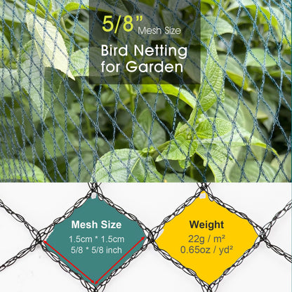 Bird Netting for Garden Protection, 13 x 40 FT Heavy Duty Garden Netting with Ties and Landscape Staples for Vegetable, Fruit Trees & Other Plants Against Birds Deer Squirrels and Poultry