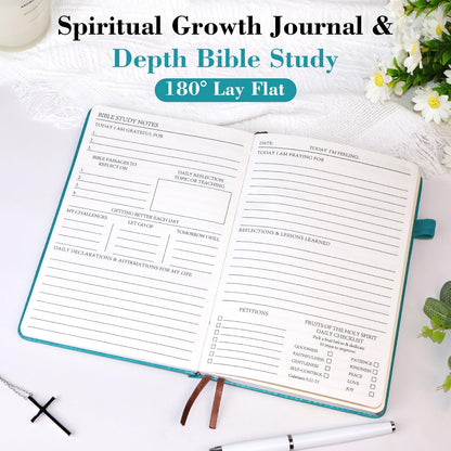 Leather Bible Study Journal Scripture Notebook - Christian Note Taking Kit with Guided Prompts - Inspirational Religious Gifts - Faith Based Stationery Accessories for Church, Small Group (Pink)