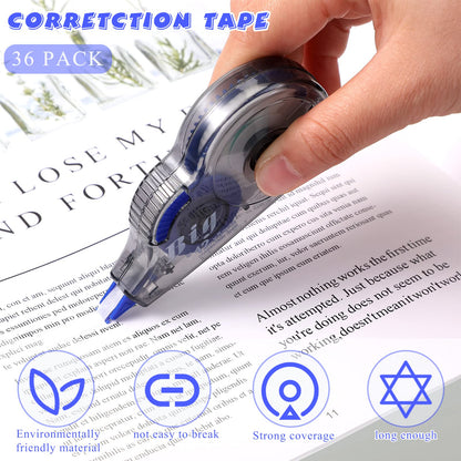 Chivao 36 Pack White Correction Tape, Classroom Correction Tape Wipe out Easy to Use Applicator Translucent Dispenser Shows for School Office Note Journal, 0.2 Inch x 39.4 Feet