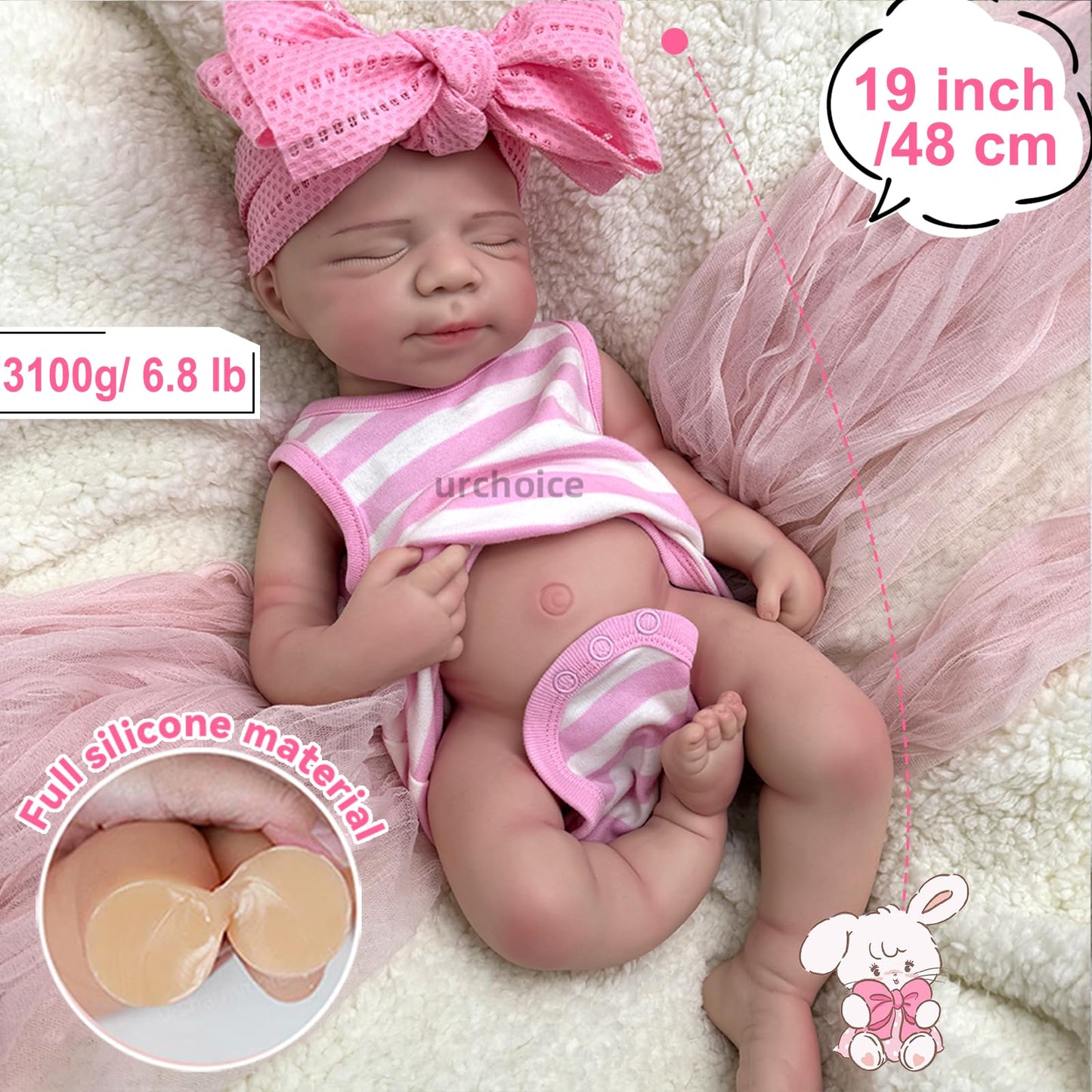Oppaionaho Realistic 19 inch Pascale Girl Open Mouth Full Body Silicone Reborn Baby Dolls, Lifelike Sleeping Newborn Doll Anatomically Correct (Girl)