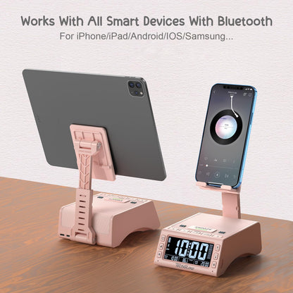 TechGlow Foldable Cellphone Stand with Wireless Bluetooth Speaker Birthday Gifts for Men Women Mother Father Cool Tech Gadgets- Pink