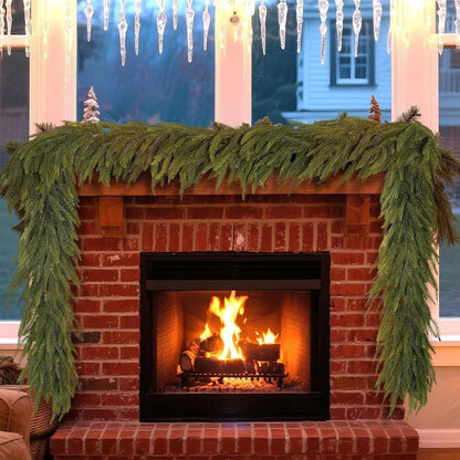 12FT(2*6FT) Christmas Norfolk Pine Garland, Soft Real Touch Faux Green Garlands, Holiday Decor Winter Artificial Greenery Garland for Mantle, Stairs, Table, Fireplace, Indoor Outdoor Xmas Decorations