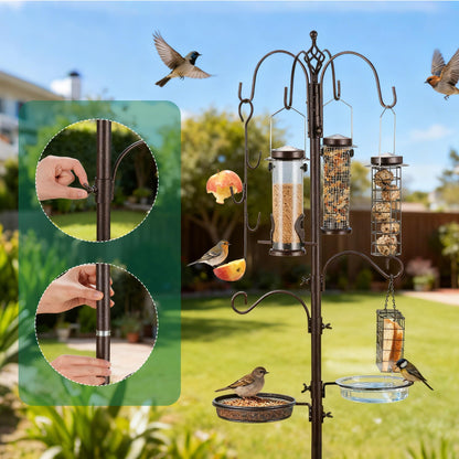 Bird Feeding Station Kit Pole Wild Bird Feeder Hanging Planter Hanger Multi Feeder Hanging with Metal Suet Feeder Bird Bath for Attracting Wild Birds