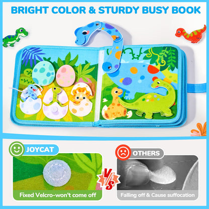 JoyCat Dinosaur Toddler Busy Book, Busy Board for 2 3 4 5 Year Old -Travel Toy Quiet Activity Book, Life Skills & Fun Games - Autism Sensory Toy, Toddler Easter Basket Stuffers Gifts
