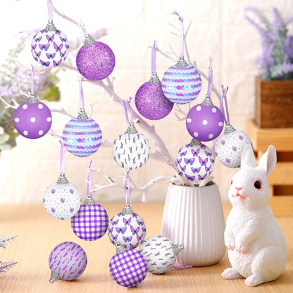 Zeyune 16 Pcs 1.97 Inch Spring Ornaments for Small Tree Lavender Butterfly Tree Decorations Summer Purple Glitter Sequin Balls Hanging Decor for Holiday Party Favors