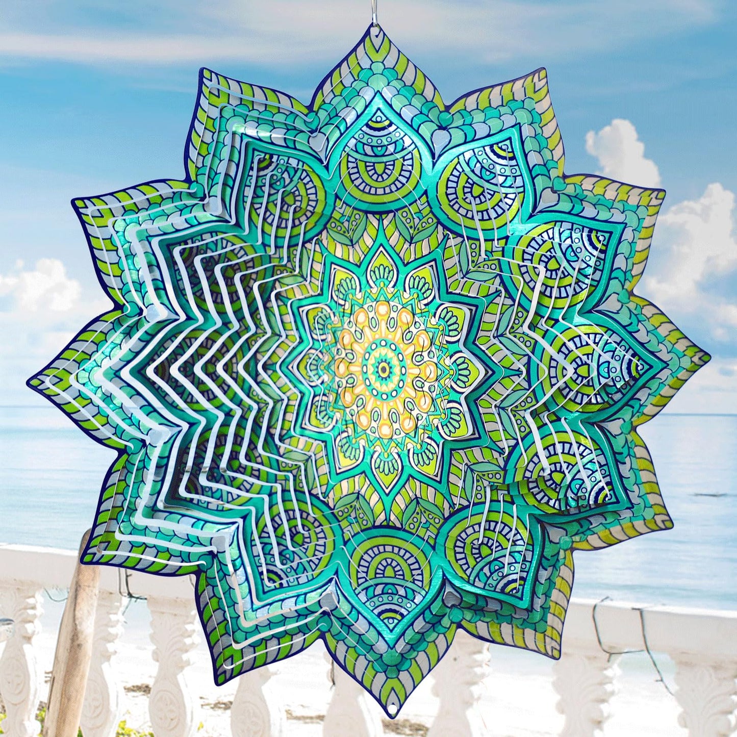 Hippolytusiart Wind Spinner Mandala Peacock Flower for Yard and Garden,12Inch Wind Spinners Outdoor Kinetic Yard Art Decorations,Garden Gifts for Women Mother Mom Father Men,3D Hanging Wind Sculptures