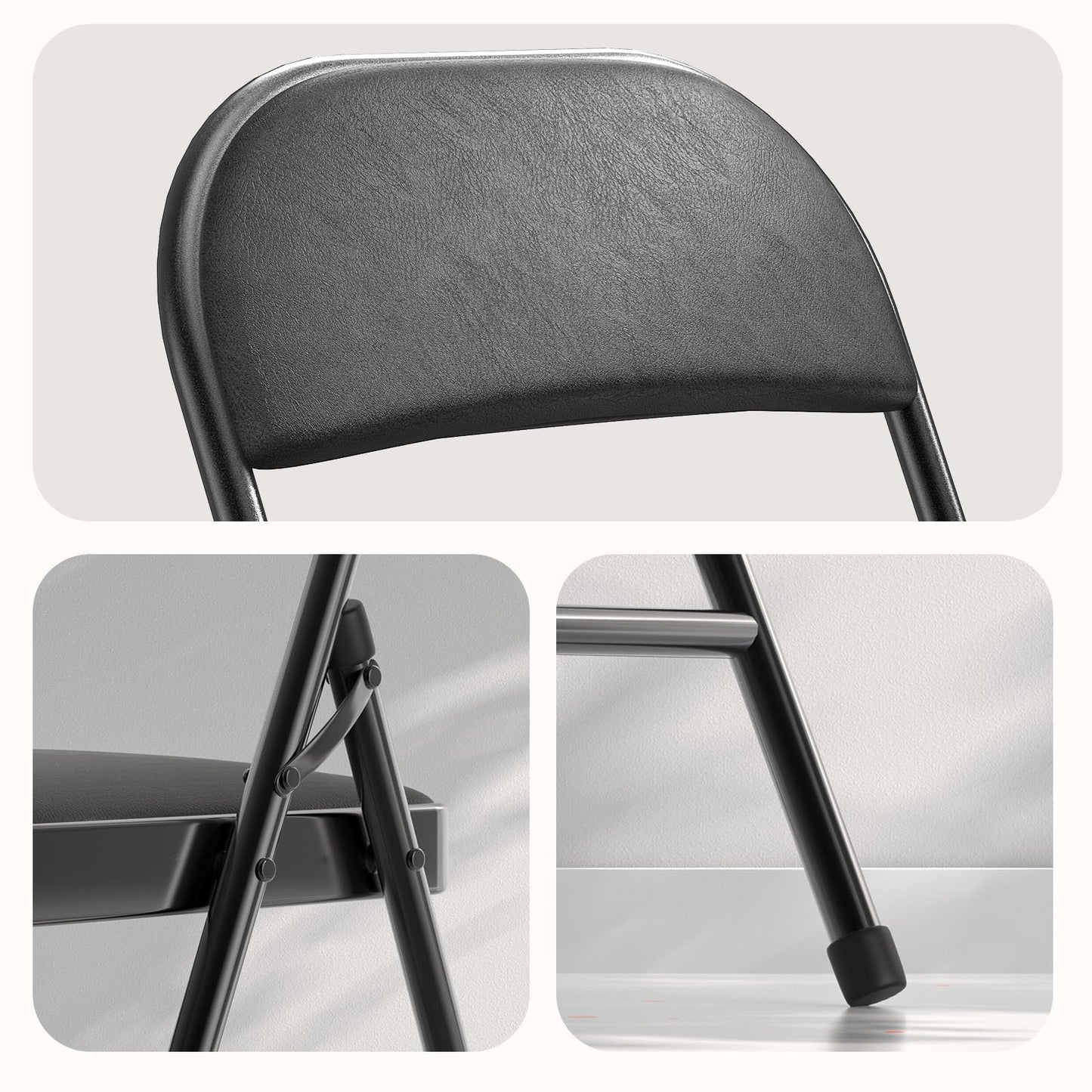Nazhura 4 Pack Folding Chairs with Padded Cushion and Back, Khaki Metal Chairs with Comfortable Cushion and Durable Steel Frame for Home and Office, for Indoor and Outdoor Events (Black, 4 Pack)