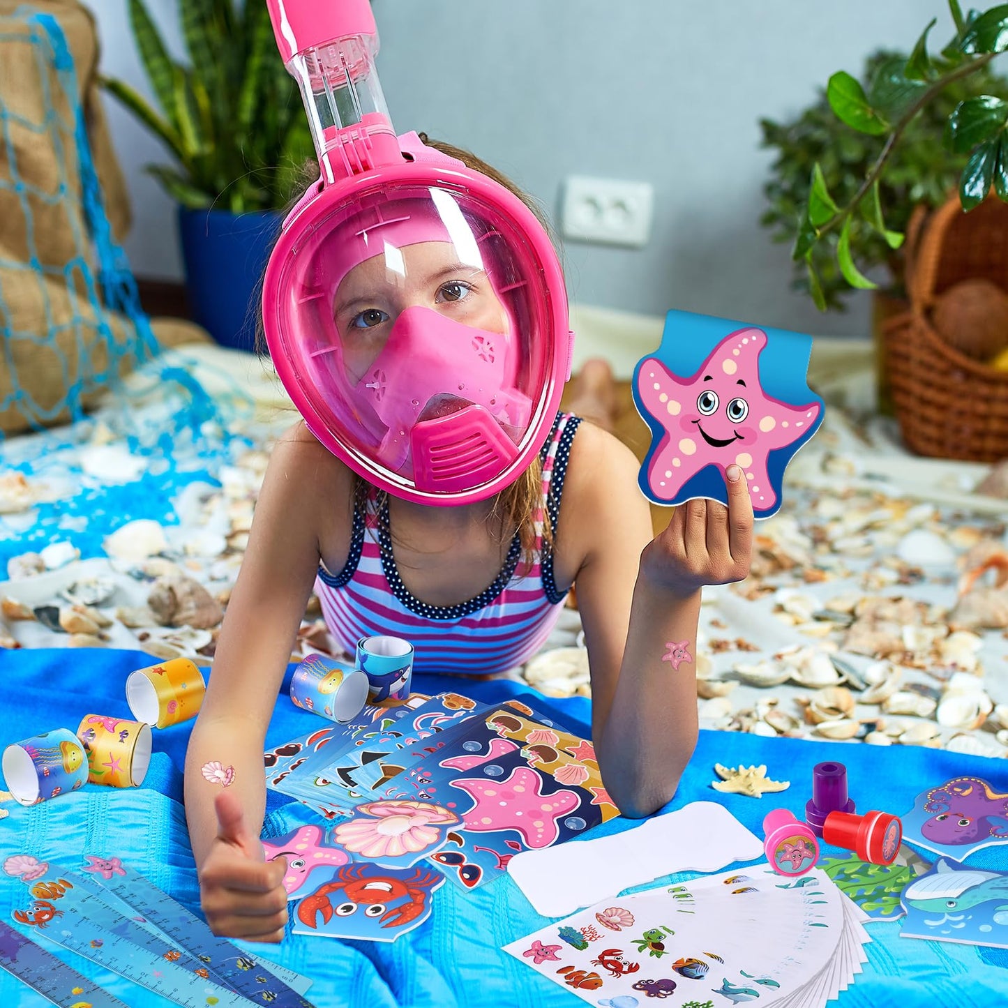 BenLouis 240Pcs Under the Sea Party Favors Ocean Animals Party Stampers Stickers School Stationery Bulk for Kids Sea Shark Birthday Mermaid Party Goodie Bag Stuffer Classroom Gifts Rewards Supplies