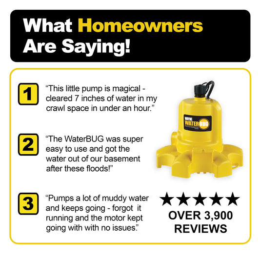 WAYNE - WaterBUG 1/6 HP 1350 GPH Submersible Pump with Multi-Flo Technology - Water Removal and Transfer Pump, Yellow