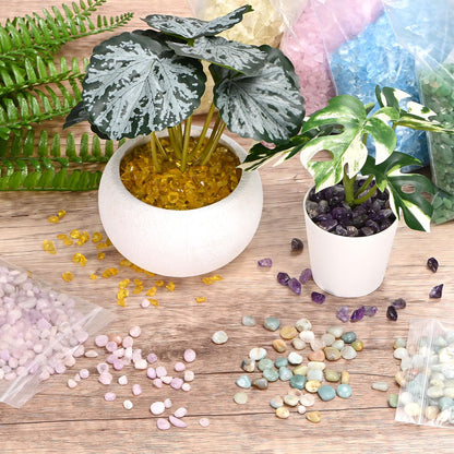 M METERXITY 1.1lb/500g Assorted Tumbled Chips Stone, 5-7 mm Crushed Crystal Quartz Pieces for Vases Filler/Aquarium/Succulent Plants Decor, Irregular Shaped Stones [Light Yellow]