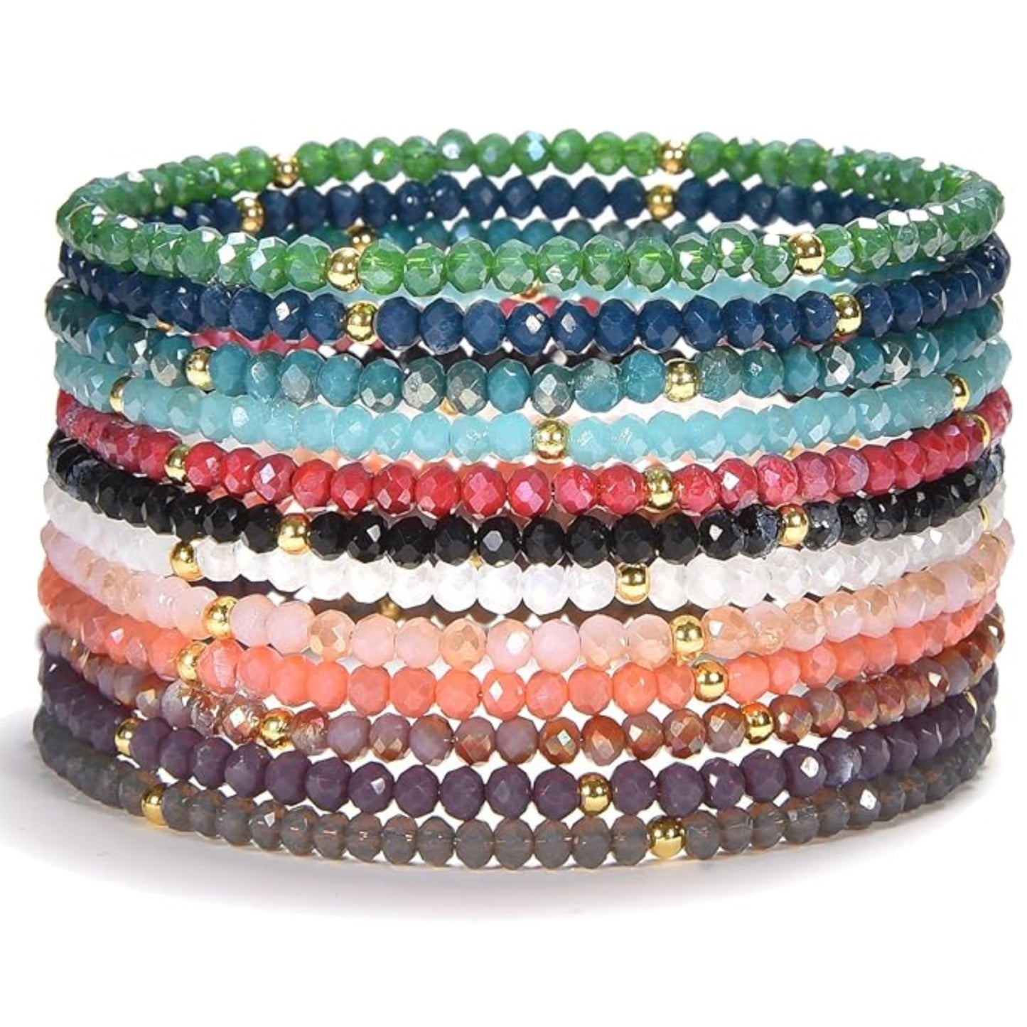 Cherry Tree Collection - Women Crystal Bracelets Set of 12 – Colorful Multi-Layer Stackable Crystal Bracelets for Women – 6.75" - 7" To Fit Most Wrists with 2x3mm Rondelle Beads -Women Jewelry