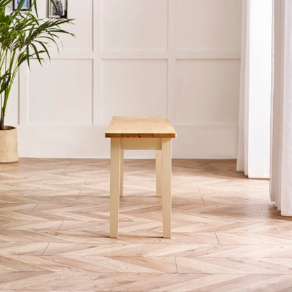 Furniturebox UK Large Wood Dining Bench - Tenby Cream Wood Indoor Bench Stool - Dining Kitchen Bedroom - Pale Oak Stain Seat Cream Legs Take on Traditional Farmhouse Dining Furniture