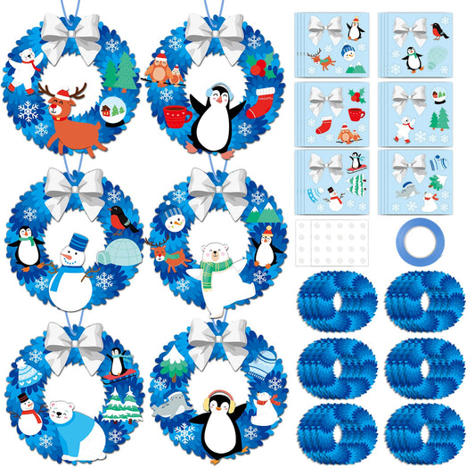 24 Sets Winter Crafts for kids DIY Christmas Wreath Ornaments Decorations Winter Classroom Hanging Ornaments Penguin Snowman Stickers Paper Arts and Crafts for Kids Holiday Home Classroom Activities