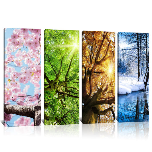 Derkymo 4 Piece Season Trees Canvas Wall Art Colorful Forest Picture Paintings Giclee Prints for Living Room Bedroom Office Home Decor 12''x32''x4