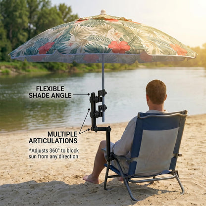 Universal Umbrella Clamp Holder, for Wheelchair, Beach Chair, Kayak, Camping, Deck Railing - Heavy Duty 360° Gear Lock Adjustable Non-Slip Mount for Fishing, Baseball, Gardening