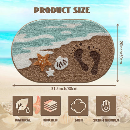 Beach-Themed Ultra-Plush Bath Mat, Wave Sand Shells Bathroom Rugs with Non-Slip Backing, Absorbent Microfiber Starfish Bath Rug, Machine Washable Coastal Bath Mats for Home Decor 20x32In (Sand Beige)