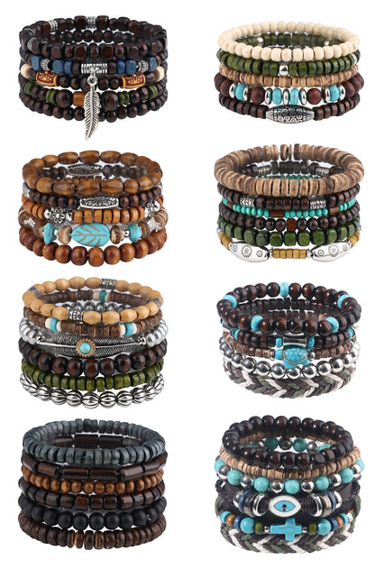 Giovanchi 44 PCS Beaded Bracelets for Mens Larger Size Women Adjustable Boho Punk Braided Wooden Bead Bracelet Bulk Wood Bangles Wristbands Meaningful Jewelry Gift