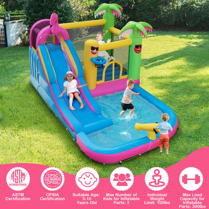 HONEY JOY Inflatable Water Slide, Giant Water Bounce House Park w/Climbing Wall & Splash Pool, Outdoor Blow up Water Slides Inflatables for Kids and Adults Backyard(with 735w Blower)