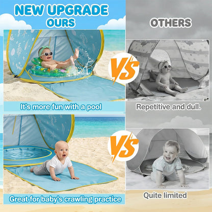 3-in-1 Baby Beach Tent, Pop-Up Baby Pool Tent with UPF 50+ Sun Protection, Portable Sun Shelter for Infants and Toddlers Outdoor Play