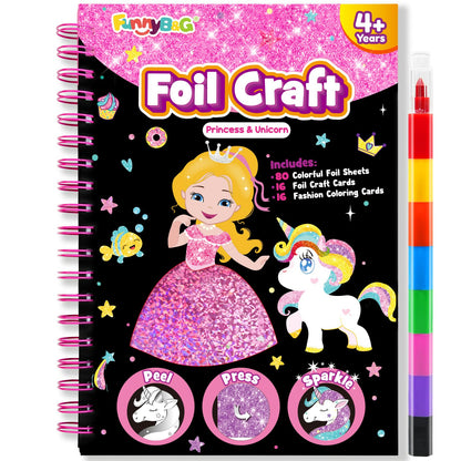 FUNNYB&G Foil Art Crafts for Kids Ages 4-8: Mother's Day 2026, Birthday Gift for Girls, Art and Crafts Supplies, Party Favors, Creative Toys for Girls 4 5 6 7 8 9 Years Old(Princess)
